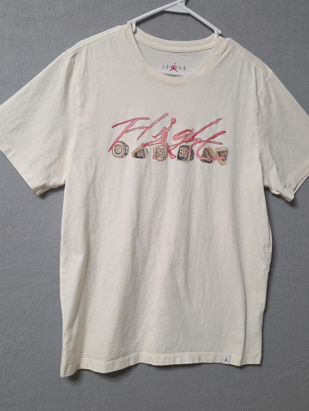 Men's Jordan Flight Graphic T-Shirt, Size L, Beige and Red